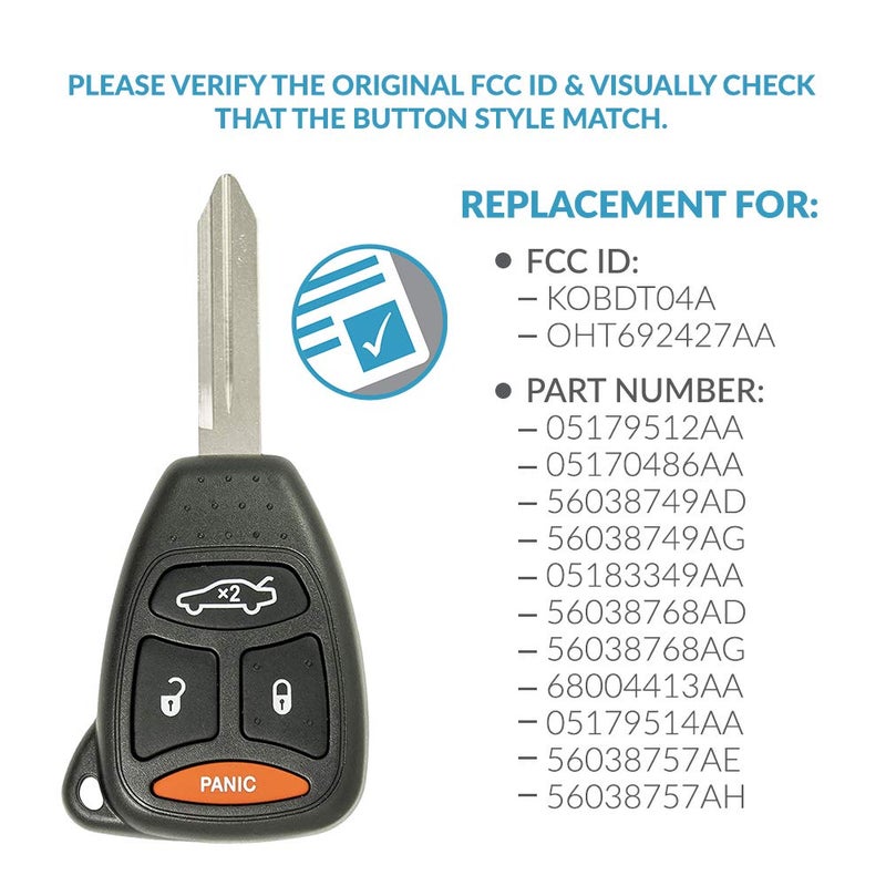 Keyless2Go Replacement for Keyless Remote Head Key Fob 4 Button KOBDT04A and OHT692427AA (1 Pack) - Image 4